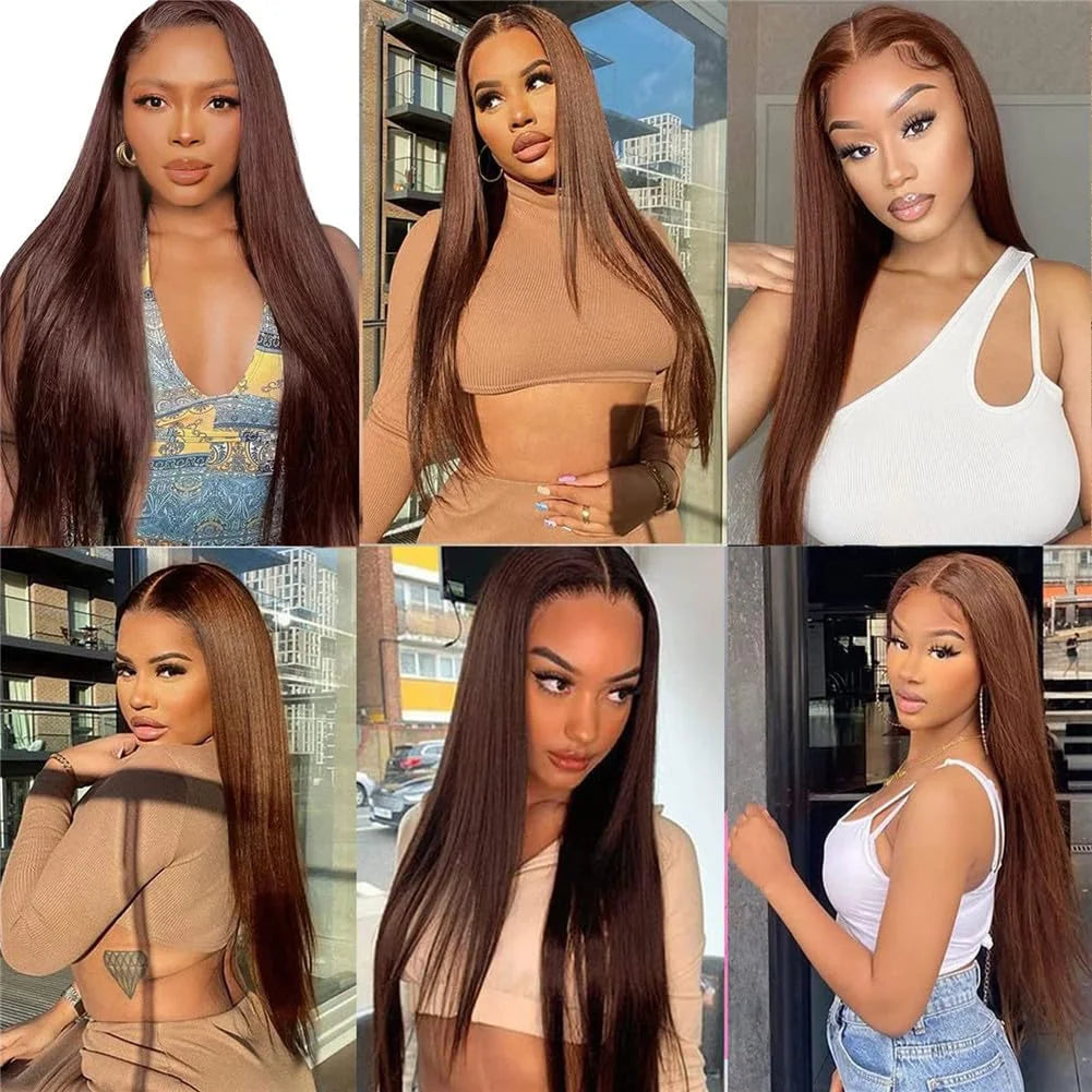 13x4 Chocolate Brown Lace Front Wigs Human Hair 13x6 Transparent Straight Lace Frontal Wigs Pre Plucked Hairline For Women