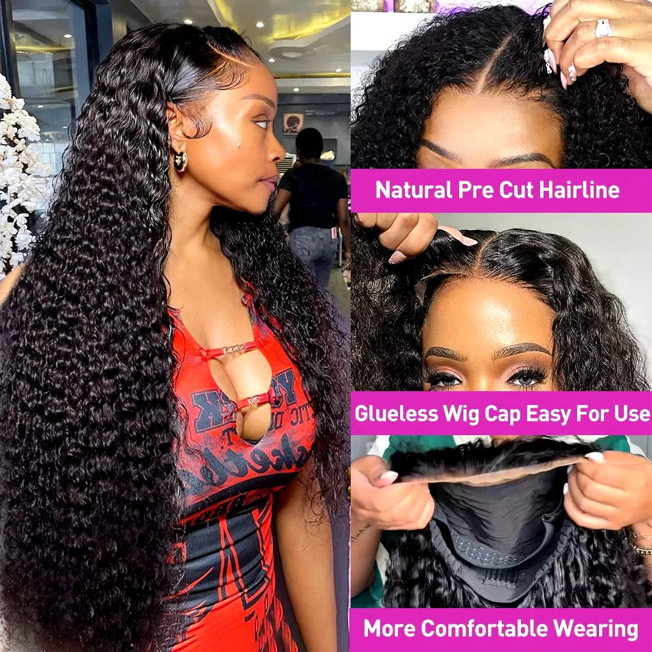 200 Density 5x5 Glueless Wig Human Hair Wig Ready To Wear HD Lace Wig Deep Wave Human Hair Wigs Glueless Wig for Women 4x4