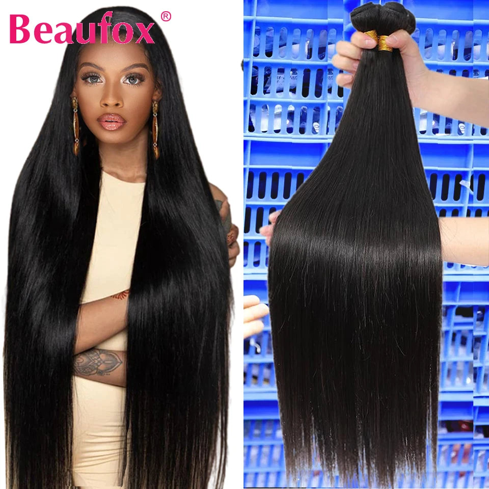 Beaufox Straight Human Hair Bundles Brazilian Unprocessed Bundles Human Hair Weave Bundles Straight Hair 1/3/4 Bundles Deal 30"