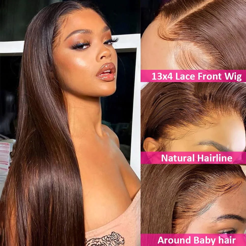 13x4 Chocolate Brown Lace Front Wigs Human Hair 13x6 Transparent Straight Lace Frontal Wigs Pre Plucked Hairline For Women