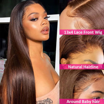 13x4 Chocolate Brown Lace Front Wigs Human Hair 13x6 Transparent Straight Lace Frontal Wigs Pre Plucked Hairline For Women
