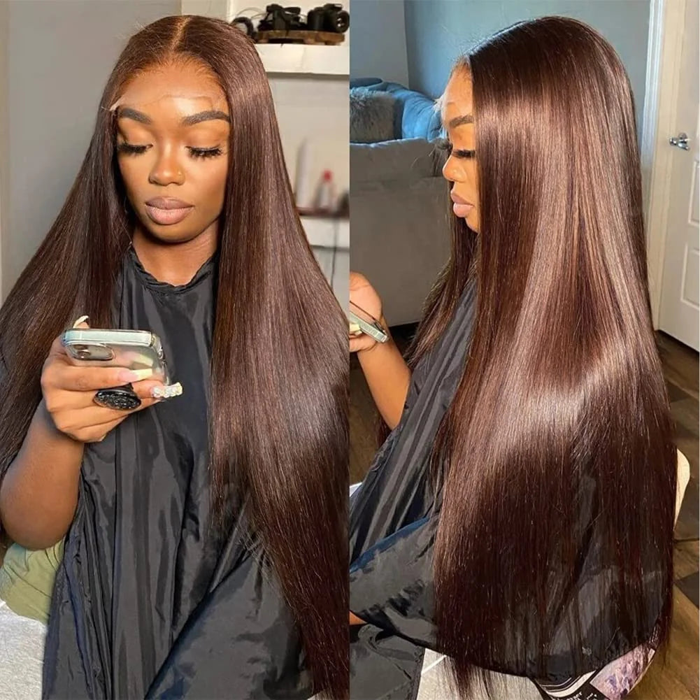 13x4 Chocolate Brown Lace Front Wigs Human Hair 13x6 Transparent Straight Lace Frontal Wigs Pre Plucked Hairline For Women