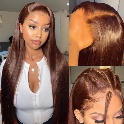 13x4 Chocolate Brown Lace Front Wigs Human Hair 13x6 Transparent Straight Lace Frontal Wigs Pre Plucked Hairline For Women
