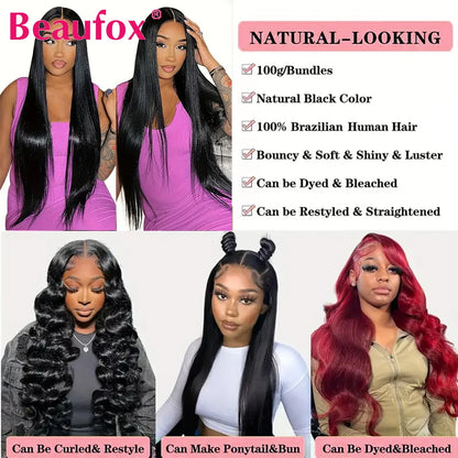 Beaufox Straight Human Hair Bundles Brazilian Unprocessed Bundles Human Hair Weave Bundles Straight Hair 1/3/4 Bundles Deal 30"