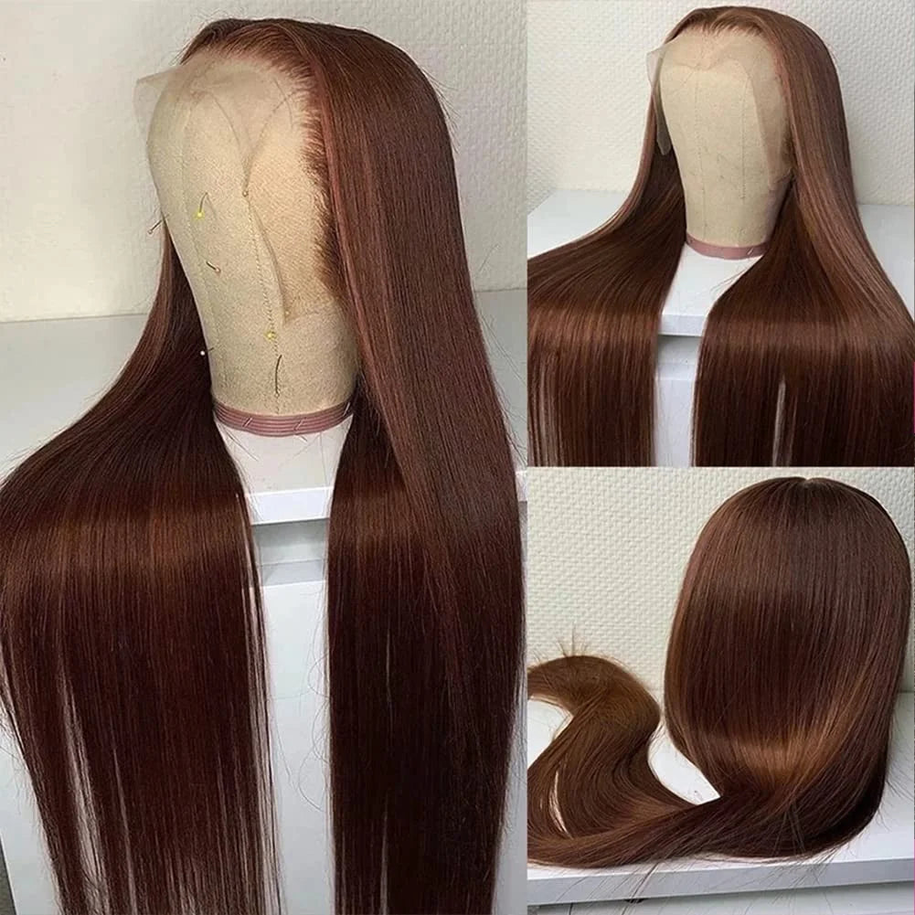 13x4 Chocolate Brown Lace Front Wigs Human Hair 13x6 Transparent Straight Lace Frontal Wigs Pre Plucked Hairline For Women