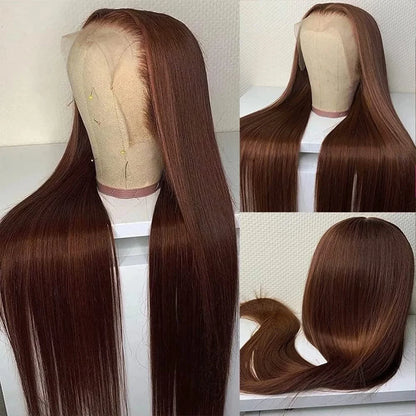 13x4 Chocolate Brown Lace Front Wigs Human Hair 13x6 Transparent Straight Lace Frontal Wigs Pre Plucked Hairline For Women