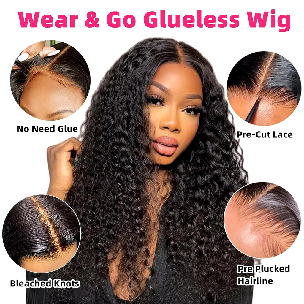 200 Density 5x5 Glueless Wig Human Hair Wig Ready To Wear HD Lace Wig Deep Wave Human Hair Wigs Glueless Wig for Women 4x4