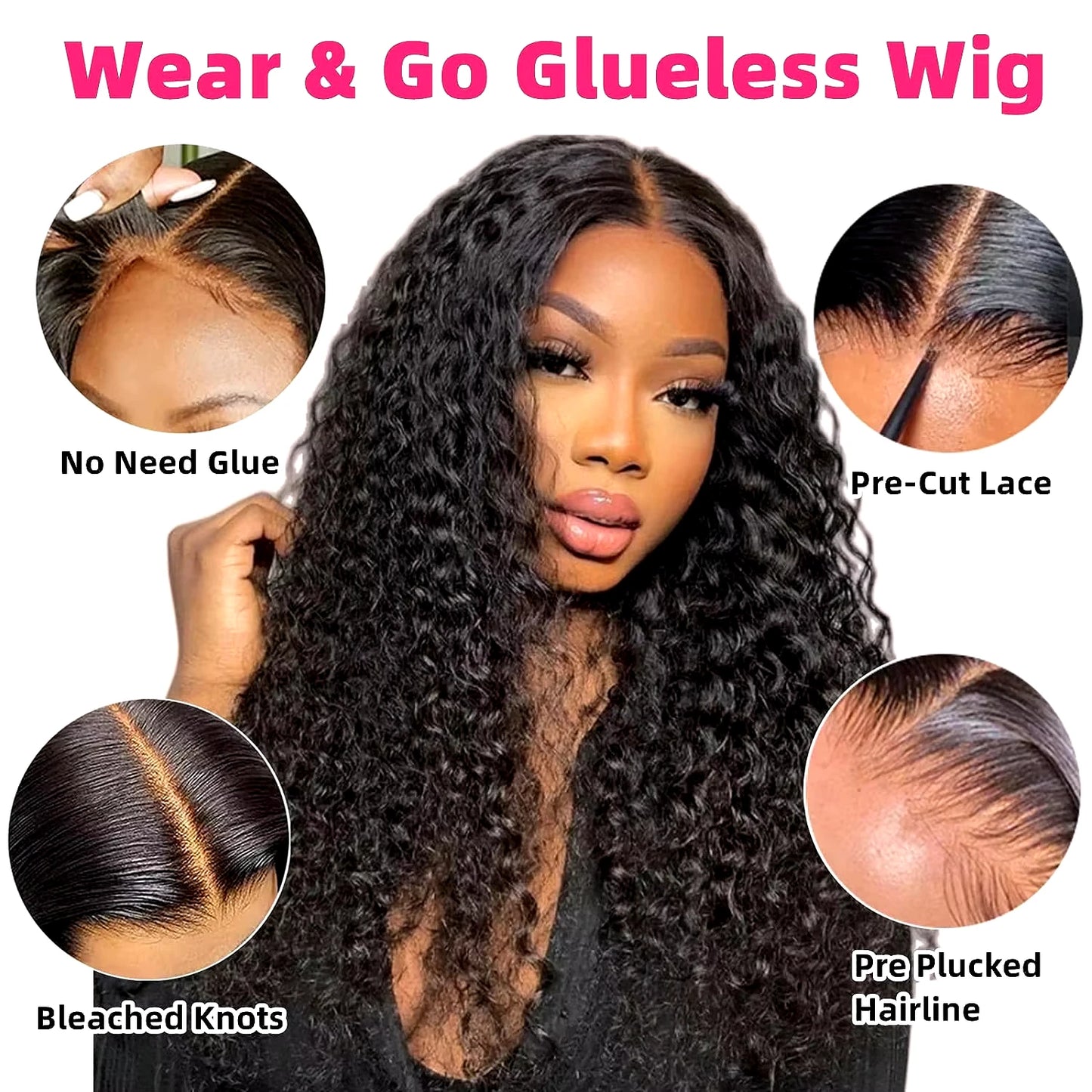 200 Density 5x5 Glueless Wig Human Hair Wig Ready To Wear HD Lace Wig Deep Wave Human Hair Wigs Glueless Wig for Women 4x4