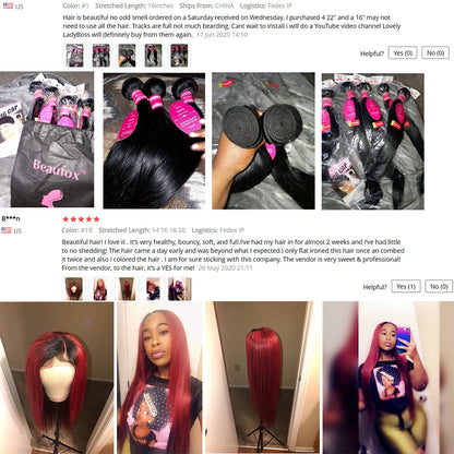 Beaufox Straight Human Hair Bundles Brazilian Unprocessed Bundles Human Hair Weave Bundles Straight Hair 1/3/4 Bundles Deal 30"