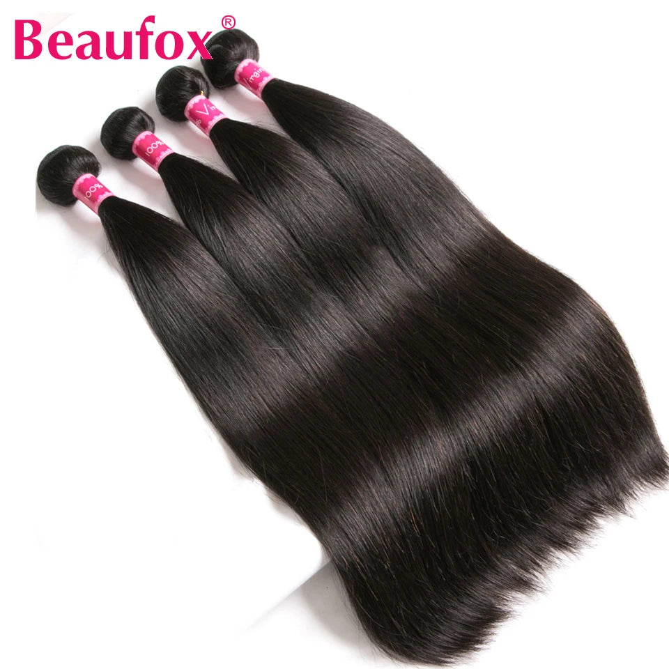 Beaufox Straight Human Hair Bundles Brazilian Unprocessed Bundles Human Hair Weave Bundles Straight Hair 1/3/4 Bundles Deal 30"