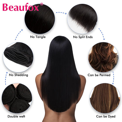 Beaufox Straight Human Hair Bundles Brazilian Unprocessed Bundles Human Hair Weave Bundles Straight Hair 1/3/4 Bundles Deal 30"