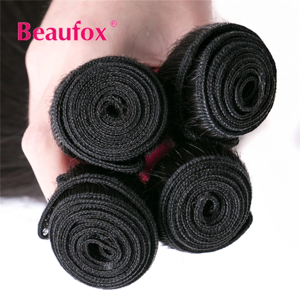 Beaufox Straight Human Hair Bundles Brazilian Unprocessed Bundles Human Hair Weave Bundles Straight Hair 1/3/4 Bundles Deal 30"