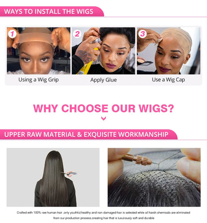 250% 30 40Inches Bone Straight Lace Frontal Wigs Brazilian 13x4 13x6 Lace Front Human Hair Wigs For Women 360 Full Pre Plucked