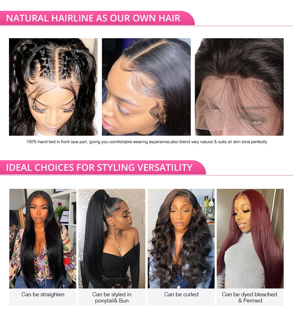 250% 30 40Inches Bone Straight Lace Frontal Wigs Brazilian 13x4 13x6 Lace Front Human Hair Wigs For Women 360 Full Pre Plucked