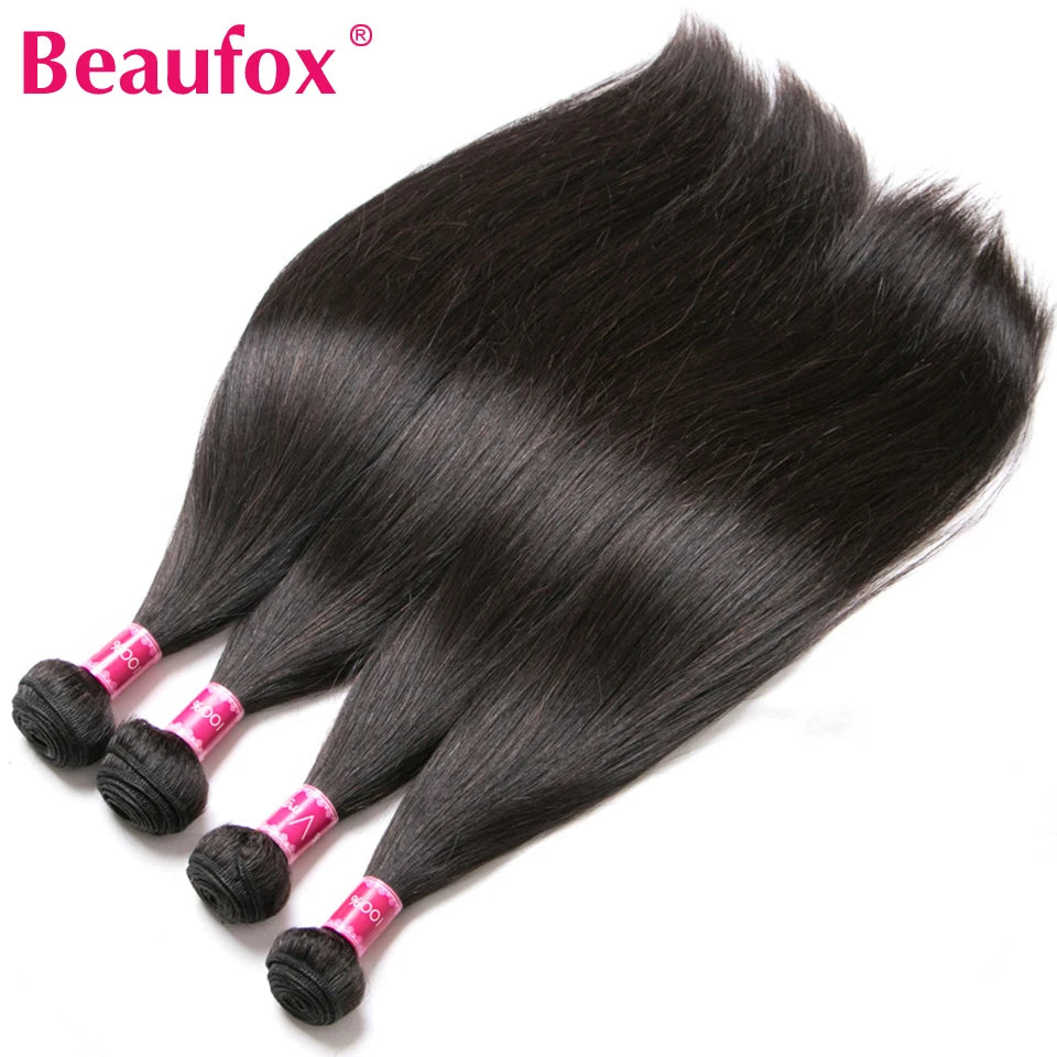 Beaufox Straight Human Hair Bundles Brazilian Unprocessed Bundles Human Hair Weave Bundles Straight Hair 1/3/4 Bundles Deal 30"