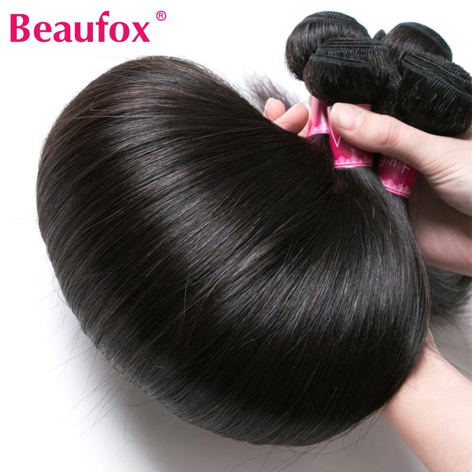 Beaufox Straight Human Hair Bundles Brazilian Unprocessed Bundles Human Hair Weave Bundles Straight Hair 1/3/4 Bundles Deal 30"