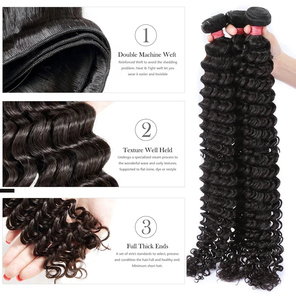 Deep Wave Human Hair Bundles Curly Hair Brazilian Weaving 28 30 40 Inch Natural Remy Loose Deep Wave Hair Bundles 1/3/4 Pcs
