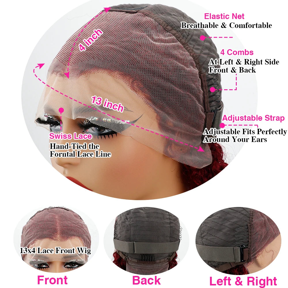 200 Density 99J Burgundy Body Wave Lace Front Wig Human Hair Preplucked 42 44 Long Inch 13x4 13x6 HD Lace Frontal Wigs For Women