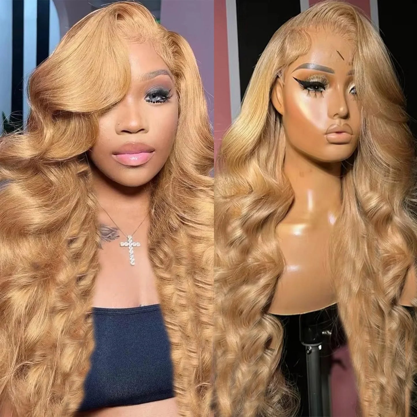 Body Wave Honey Blonde Wig Human Hair 13x6 HD Lace Frontal Wig Human Hair Clearance Sale Wavy 27# Colored Remy Wigs for Women