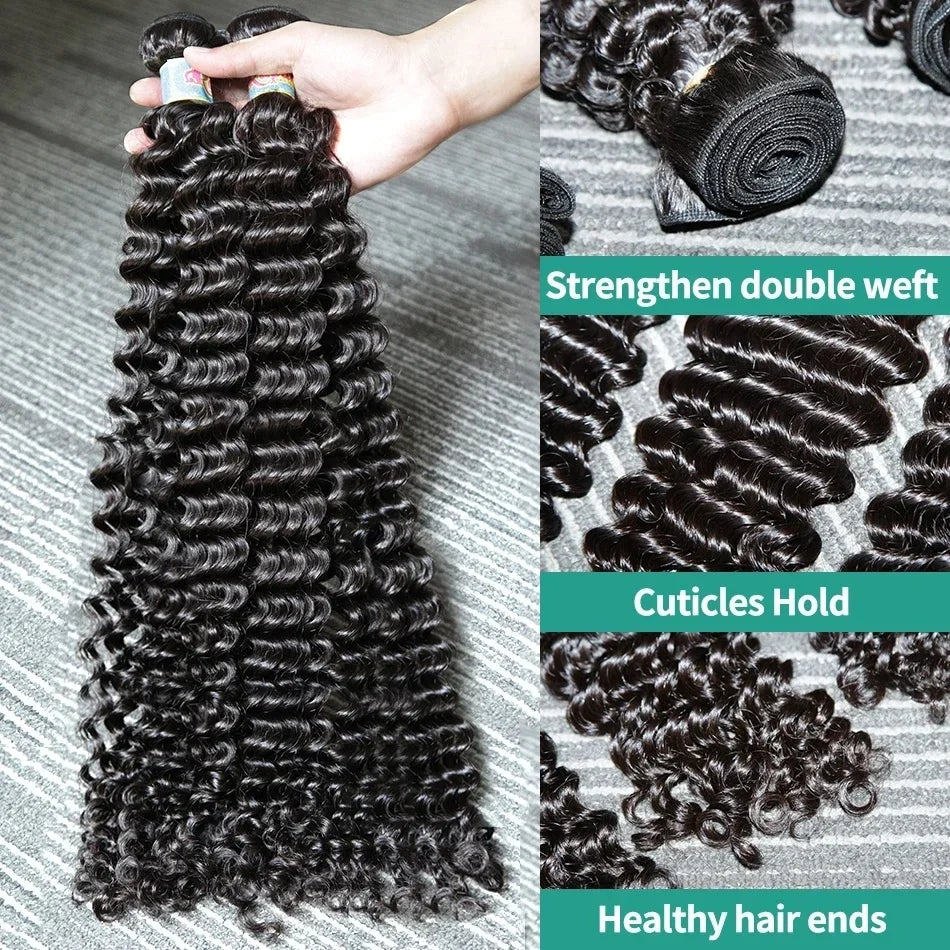 Deep Wave Human Hair Bundles Curly Hair Brazilian Weaving 28 30 40 Inch Natural Remy Loose Deep Wave Hair Bundles 1/3/4 Pcs