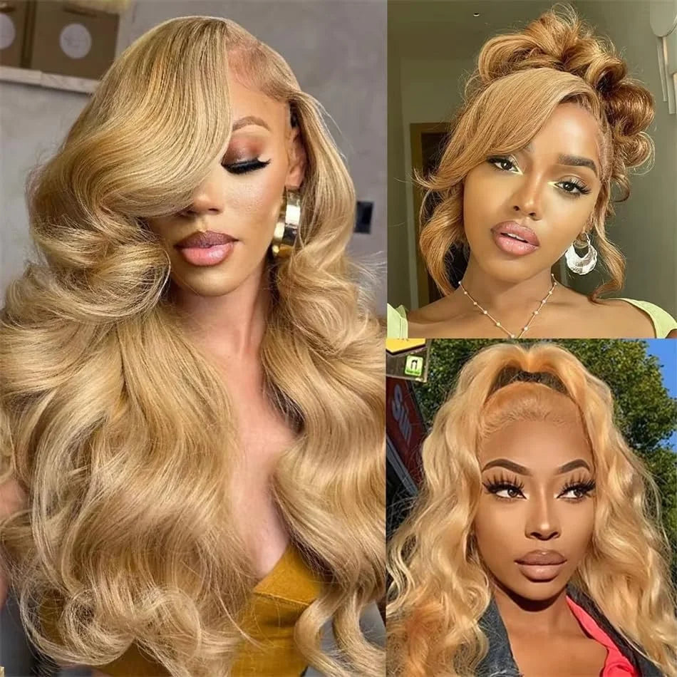 Body Wave Honey Blonde Wig Human Hair 13x6 HD Lace Frontal Wig Human Hair Clearance Sale Wavy 27# Colored Remy Wigs for Women