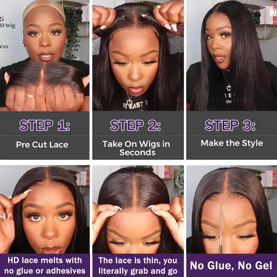 Straight Glueless Wigs 100% Human Hair Ready to Wear HD 5x5 6x4 Lace Closure Wigs For Women 180% Easy Go Pre Plucked MYLOCKME