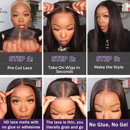 Straight Glueless Wigs 100% Human Hair Ready to Wear HD 5x5 6x4 Lace Closure Wigs For Women 180% Easy Go Pre Plucked MYLOCKME