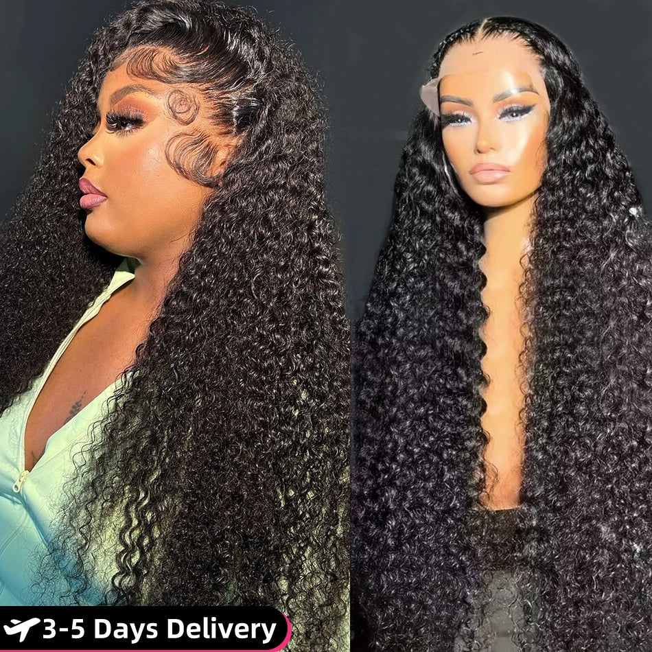 Kinky Curly 13x4 Lace Frontal Wig Brazilian Hair Transparent Water Wave Lace Frontal Human Hair Wigs For Women 4x4 Lace Wig