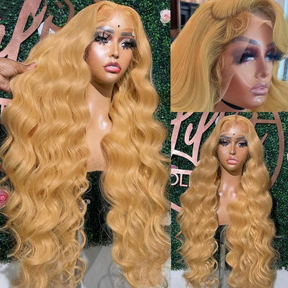 Body Wave Honey Blonde Wig Human Hair 13x6 HD Lace Frontal Wig Human Hair Clearance Sale Wavy 27# Colored Remy Wigs for Women