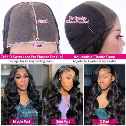 Wear Go Glueless Wig Body Wave Human Hair Wigs 30 32 Inch 7x5 6x4 5×5 HD Lace Closure Wig Pre Plucked Pre Cut Human Hair Wigs