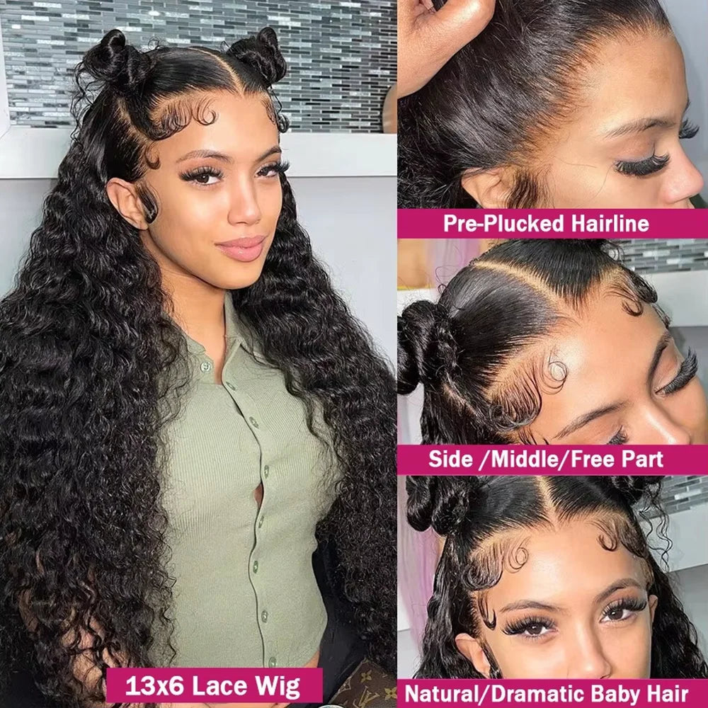 46 Inch Hd 13x6 Water Deep Wave Lace Frontal Wigs Human Hair 13x6 Lace Front Wig Curly Wigs For Women Pre Plucked With Baby Hair