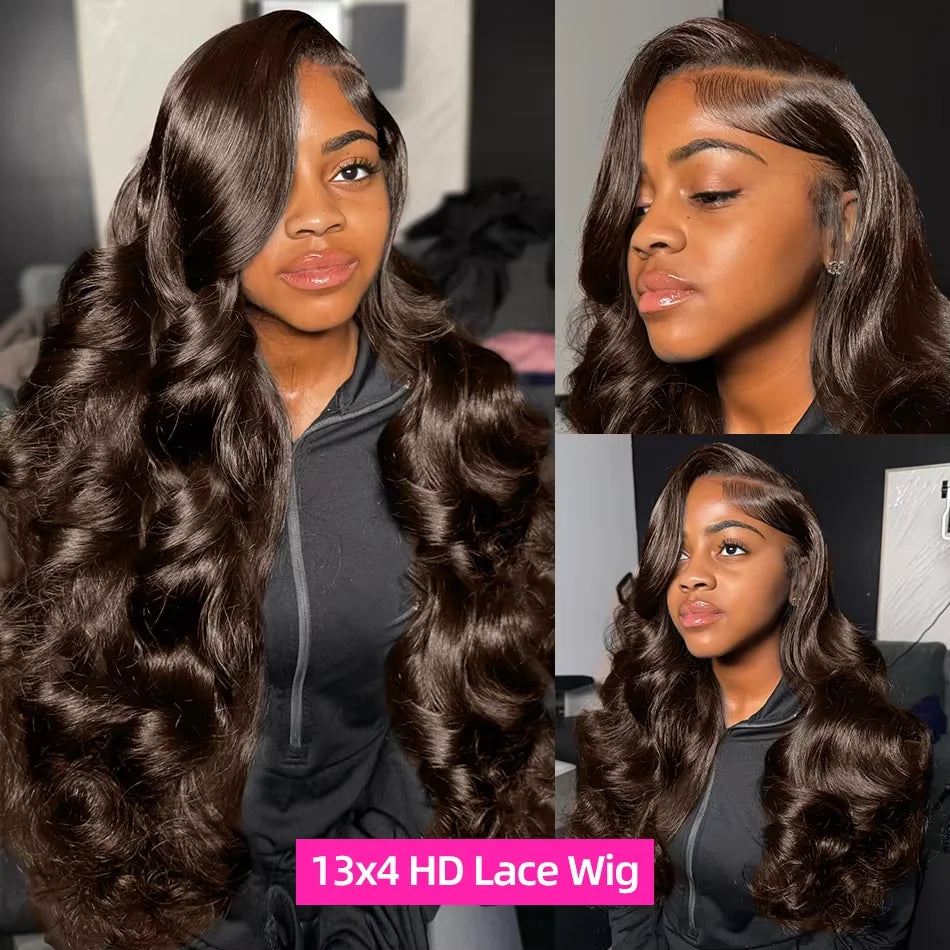 220% Chocolate Brown Body Wave Human Hair Wigs 13x6 Hd Lace Front Human Hair 13x4 Lace Frontal 30 40 46 Inch Wig Pre Plucked