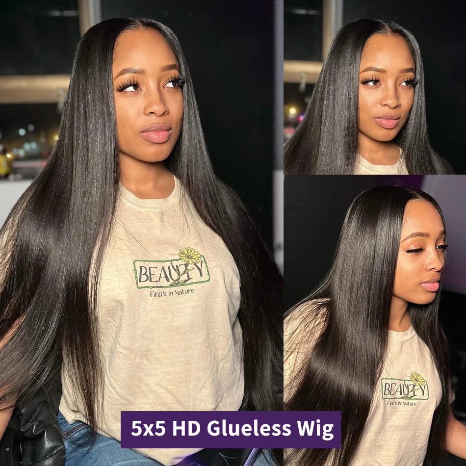 Straight Glueless Wigs 100% Human Hair Ready to Wear HD 5x5 6x4 Lace Closure Wigs For Women 180% Easy Go Pre Plucked MYLOCKME