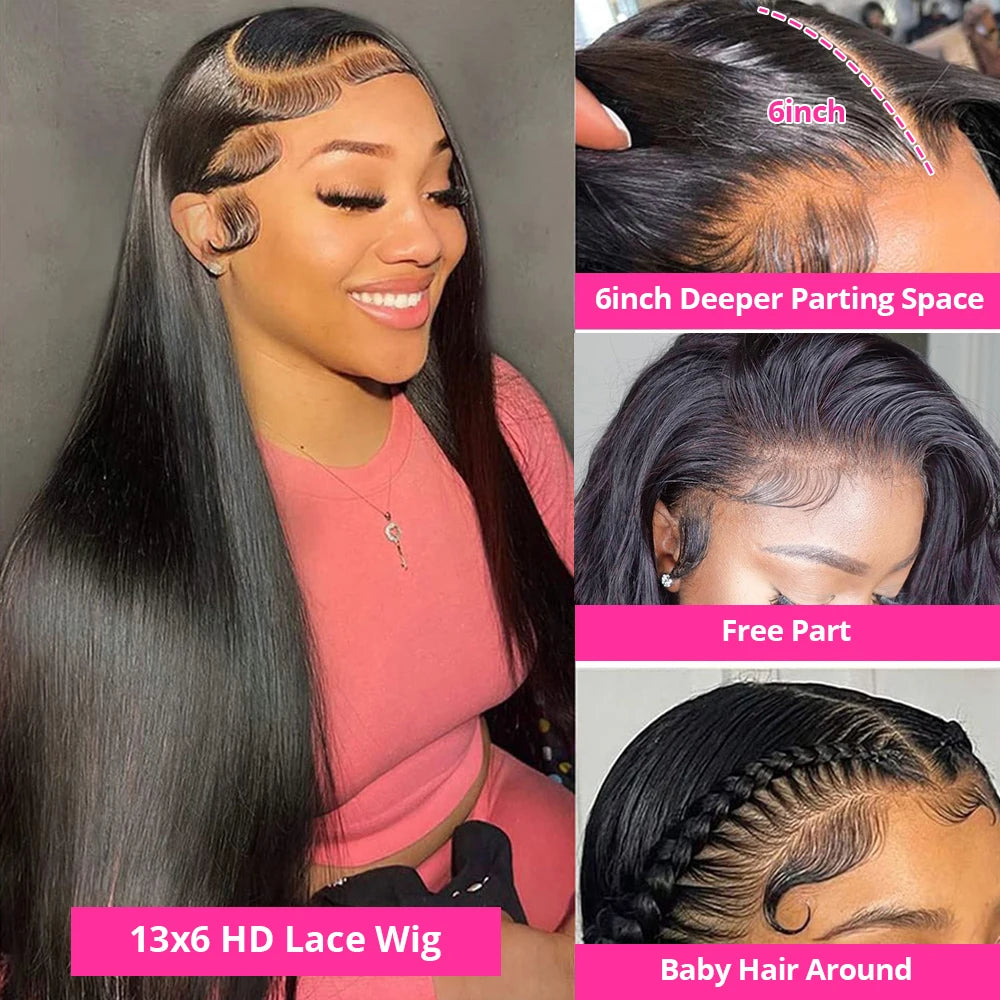 250% 30 40Inches Bone Straight Lace Frontal Wigs Brazilian 13x4 13x6 Lace Front Human Hair Wigs For Women 360 Full Pre Plucked