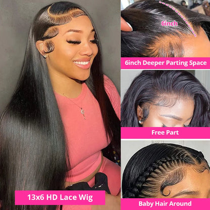 250% 30 40Inches Bone Straight Lace Frontal Wigs Brazilian 13x4 13x6 Lace Front Human Hair Wigs For Women 360 Full Pre Plucked