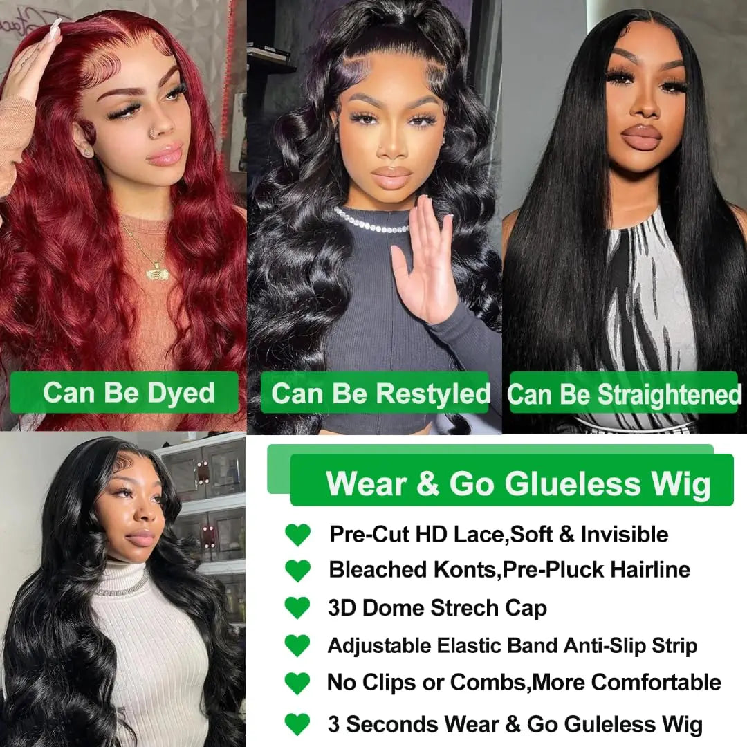 Wear Go Glueless Wig Body Wave Human Hair Wigs 30 32 Inch 7x5 6x4 5×5 HD Lace Closure Wig Pre Plucked Pre Cut Human Hair Wigs
