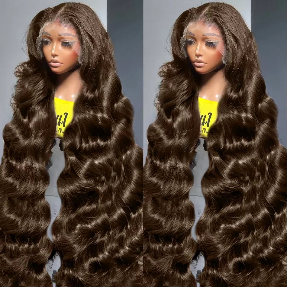 220% Chocolate Brown Body Wave Human Hair Wigs 13x6 Hd Lace Front Human Hair 13x4 Lace Frontal 30 40 46 Inch Wig Pre Plucked