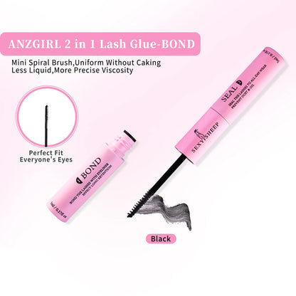 Lash Cluster Glue, Lash Bond and Seal 10ml Bond & Seal Eyelash Glue 2 in 1 for Clusters, Eyelash Adhesive Black Long-Lasting