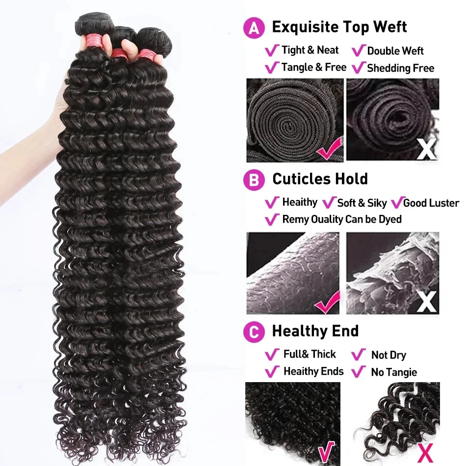 Deep Wave Human Hair Bundles Curly Hair Brazilian Weaving 28 30 40 Inch Natural Remy Loose Deep Wave Hair Bundles 1/3/4 Pcs