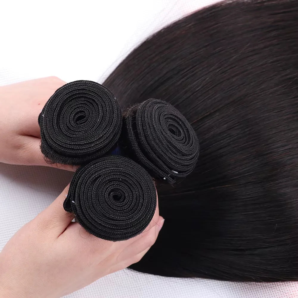 Bone Straight 28 36 40 Inch Human Hair Bundle Brazilian Hair Weave Extensions 3/4 PCS Raw Hair Extension  For Women