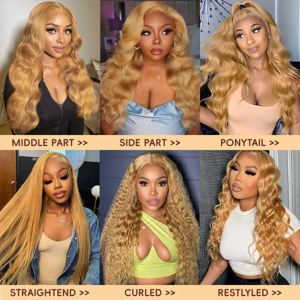 Body Wave Honey Blonde Wig Human Hair 13x6 HD Lace Frontal Wig Human Hair Clearance Sale Wavy 27# Colored Remy Wigs for Women