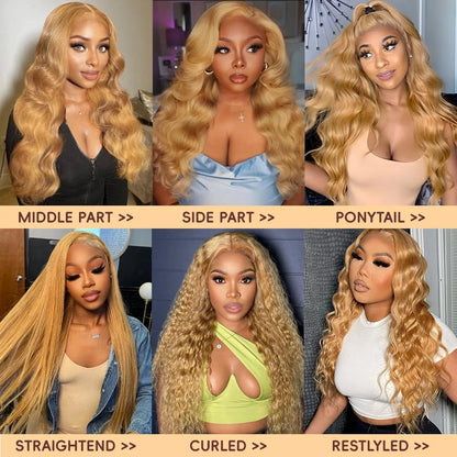 Body Wave Honey Blonde Wig Human Hair 13x6 HD Lace Frontal Wig Human Hair Clearance Sale Wavy 27# Colored Remy Wigs for Women