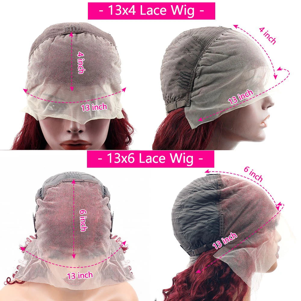200 Density 99J Burgundy Body Wave Lace Front Wig Human Hair Preplucked 42 44 Long Inch 13x4 13x6 HD Lace Frontal Wigs For Women