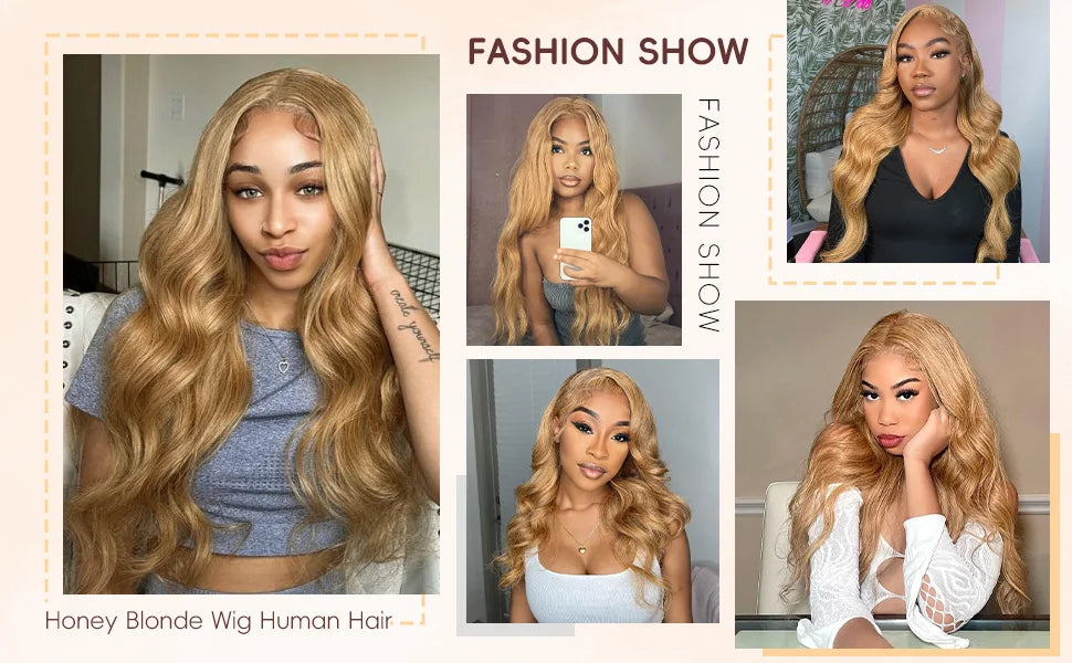 Body Wave Honey Blonde Wig Human Hair 13x6 HD Lace Frontal Wig Human Hair Clearance Sale Wavy 27# Colored Remy Wigs for Women