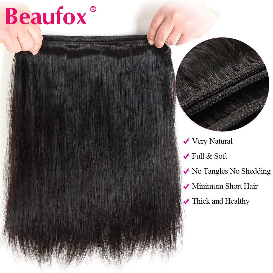 Beaufox Straight Human Hair Bundles Brazilian Unprocessed Bundles Human Hair Weave Bundles Straight Hair 1/3/4 Bundles Deal 30"