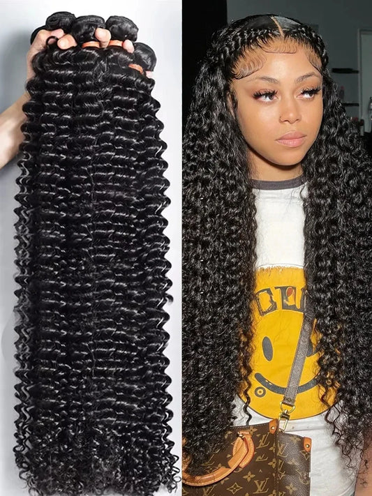 Deep Wave Human Hair Bundles Curly Hair Brazilian Weaving 28 30 40 Inch Natural Remy Loose Deep Wave Hair Bundles 1/3/4 Pcs