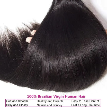 Bone Straight 28 36 40 Inch Human Hair Bundle Brazilian Hair Weave Extensions 3/4 PCS Raw Hair Extension  For Women