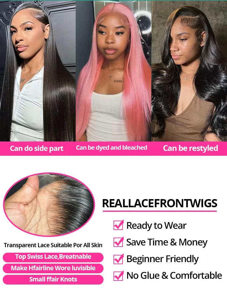 250% 30 40Inches Bone Straight Lace Frontal Wigs Brazilian 13x4 13x6 Lace Front Human Hair Wigs For Women 360 Full Pre Plucked