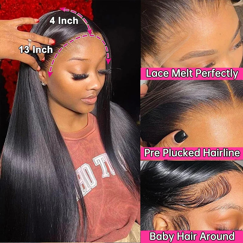 250% 30 40Inches Bone Straight Lace Frontal Wigs Brazilian 13x4 13x6 Lace Front Human Hair Wigs For Women 360 Full Pre Plucked