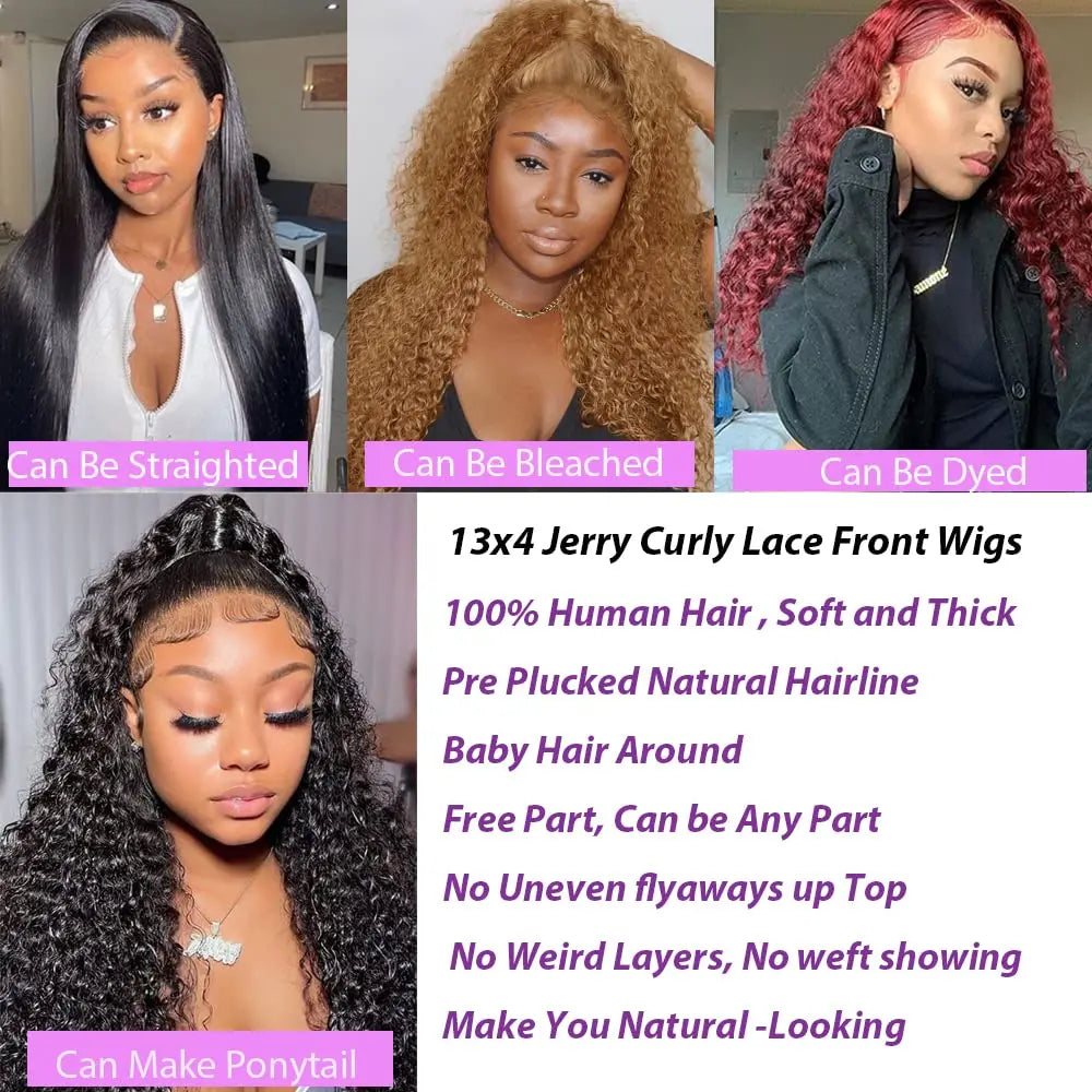 Kinky Curly 13x4 Lace Frontal Wig Brazilian Hair Transparent Water Wave Lace Frontal Human Hair Wigs For Women 4x4 Lace Wig